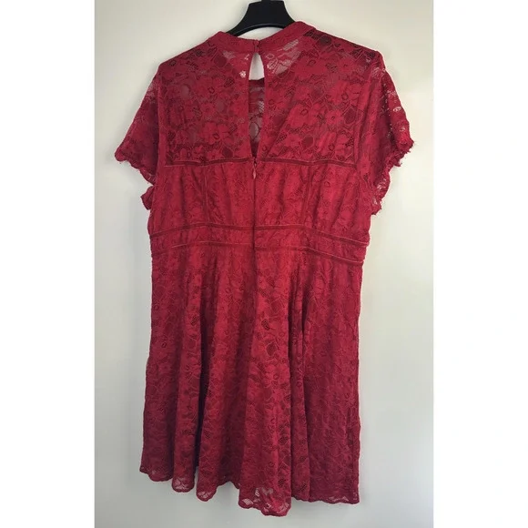 Torrid Mock Neck Fit & Flare Mini Dress Lace Jester Red Velvet Trim Plus Size 26 - Picture 10 of 16
